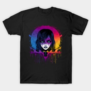 Cool Goth Girl Rainbow Neon Colors Rave Design T-Shirt